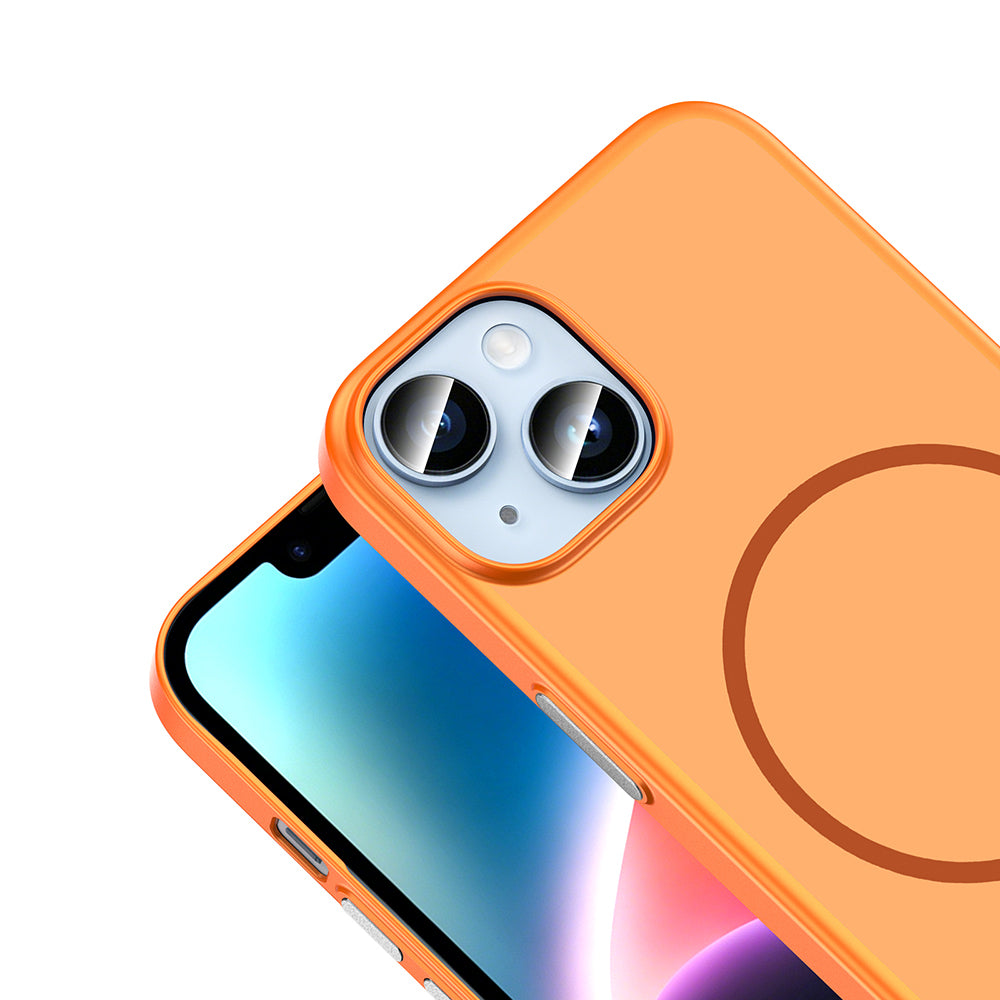 Apple iPhone 14 Kılıf M-Safe Şarj Özellikli Zore Lora PC Kapak Turuncu
