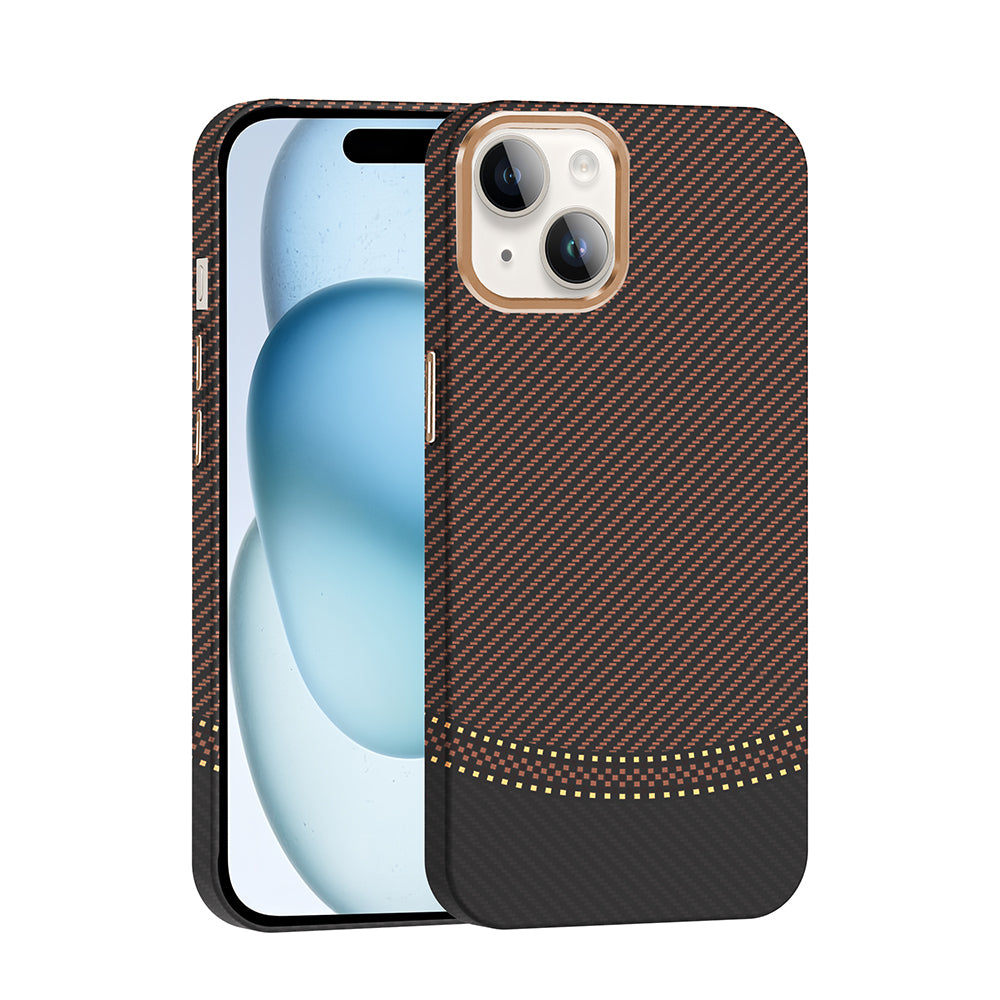 Apple iPhone 14 Kılıf M-safe Şarj Özellikli Karbon Fiber Görünümlü Zore Gros Kapak Desert Titanyum