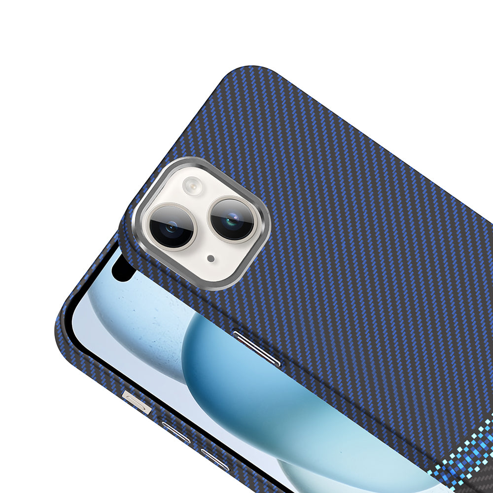 Apple iPhone 14 Kılıf M-safe Şarj Özellikli Karbon Fiber Görünümlü Zore Gros Kapak Lacivert