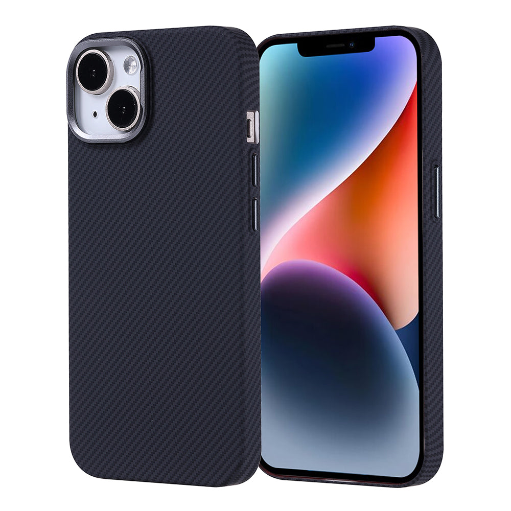 Apple iPhone 14 Kılıf M-safe Şarj Özellikli Karbon Fiber Görünümlü Zore Nekst Kapak Gri-Siyah
