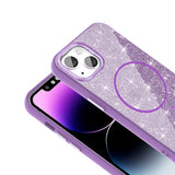 Apple iPhone 14 Kılıf M-safe Şarj Özellikli Parlayan Simli Zore Okso Kapak Gold
