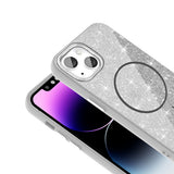 Apple iPhone 14 Kılıf M-safe Şarj Özellikli Parlayan Simli Zore Okso Kapak Gold