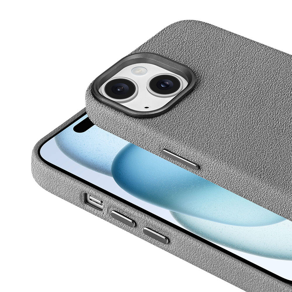 Apple iPhone 14 Kılıf M-safe Şarj Özellikli PU Deri Zore Adora Kapak Koyu Gri