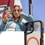 Apple iPhone 14 Kılıf M-safe Şarj Özellikli Renkli Kenar Airbag Şeritli Zore Lamer Kapak Gri