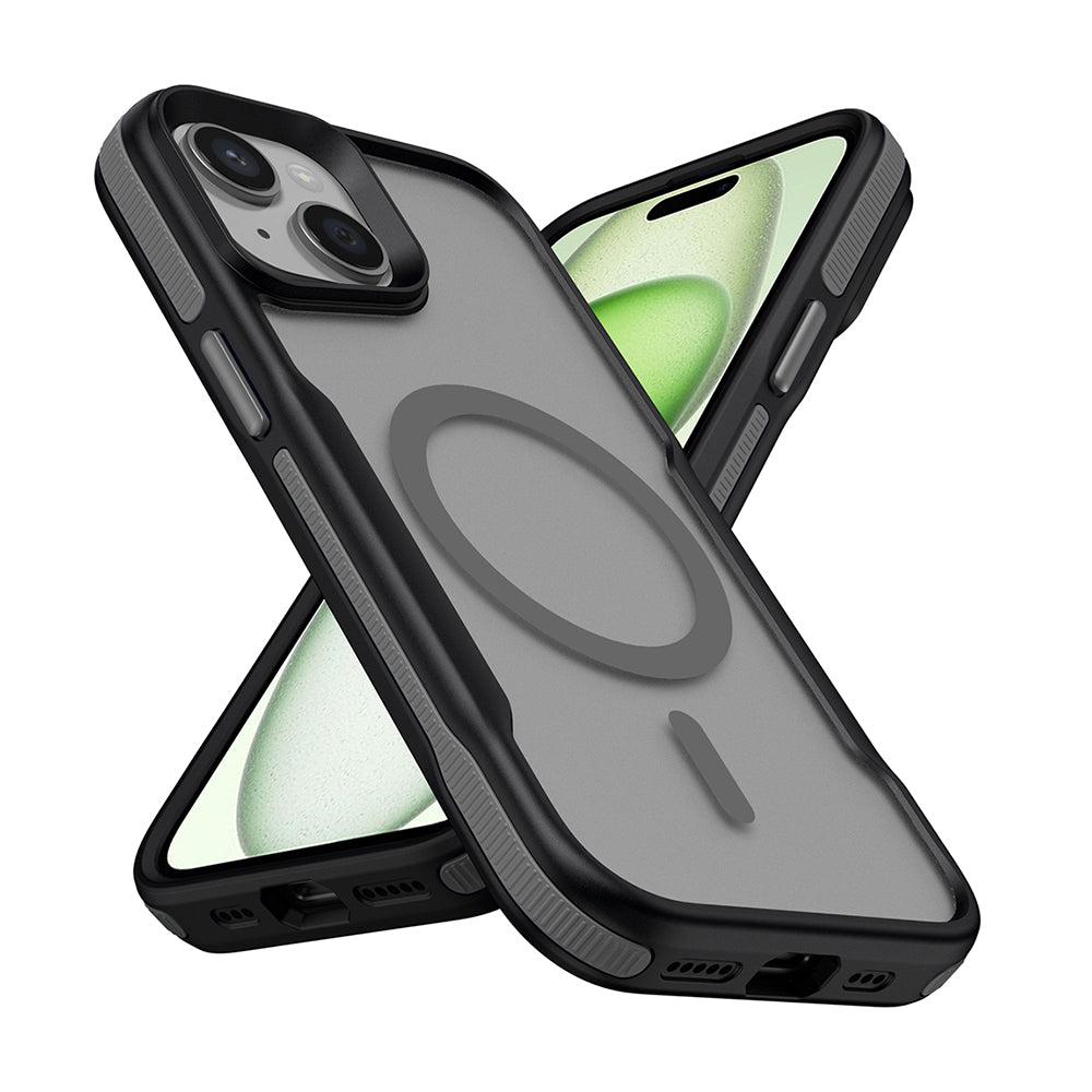 Apple iPhone 14 Kılıf M-safe Şarj Özellikli Renkli Kenar Airbag Şeritli Zore Lamer Kapak Gri