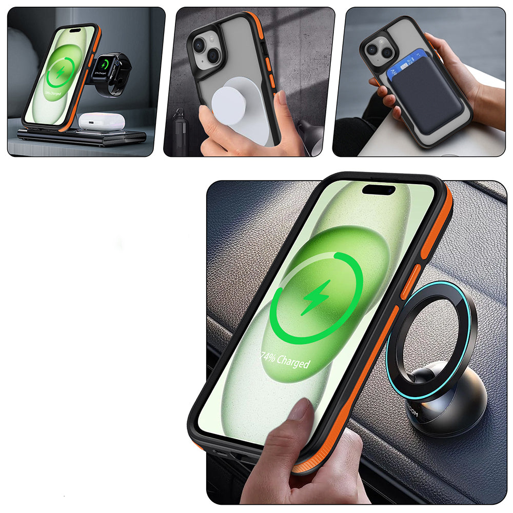 Apple iPhone 14 Kılıf M-safe Şarj Özellikli Renkli Kenar Airbag Şeritli Zore Lamer Kapak Gri