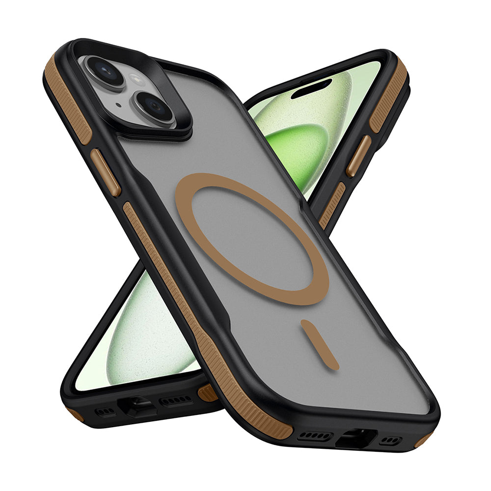 Apple iPhone 14 Kılıf M-safe Şarj Özellikli Renkli Kenar Airbag Şeritli Zore Lamer Kapak Titanyum-Gold