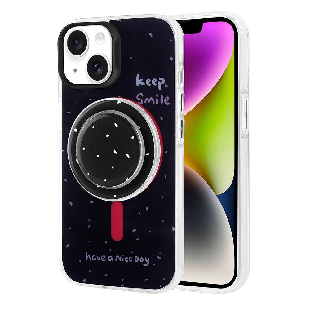 Apple iPhone 14 Kılıf M-safe Şarj Özellikli Tak-Çıkar Pop Soketli Zore Tiktok Kapak Pembe Koyu