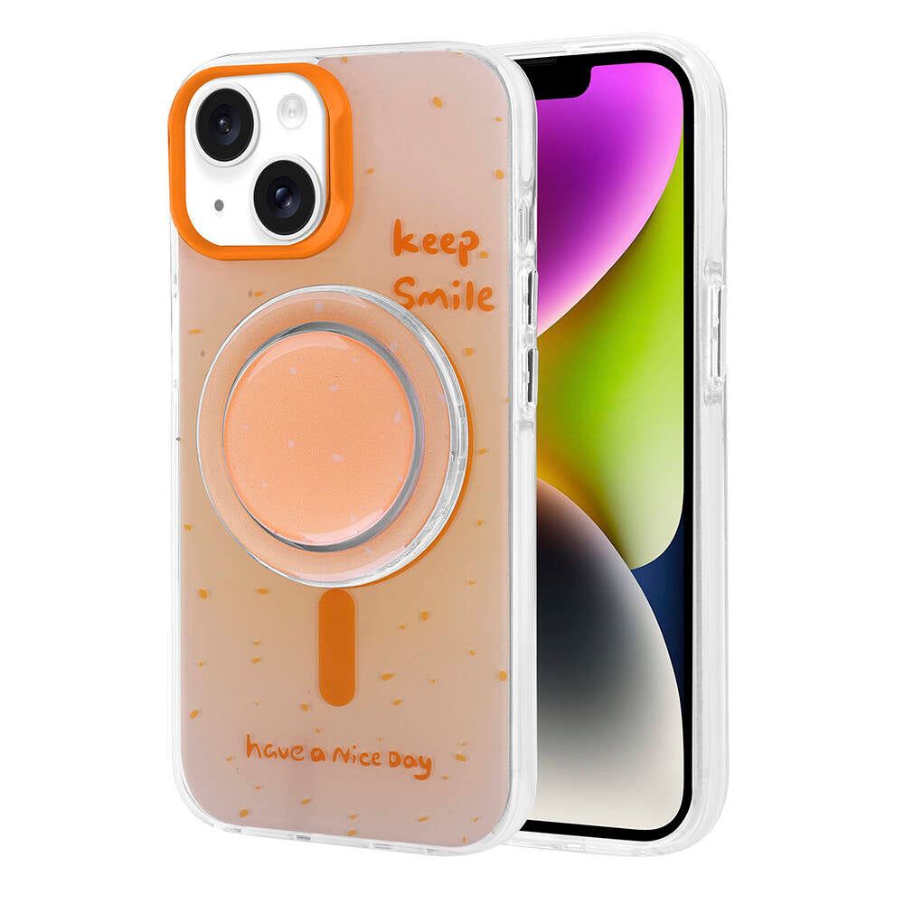 Apple iPhone 14 Kılıf M-safe Şarj Özellikli Tak-Çıkar Pop Soketli Zore Tiktok Kapak Pembe Koyu