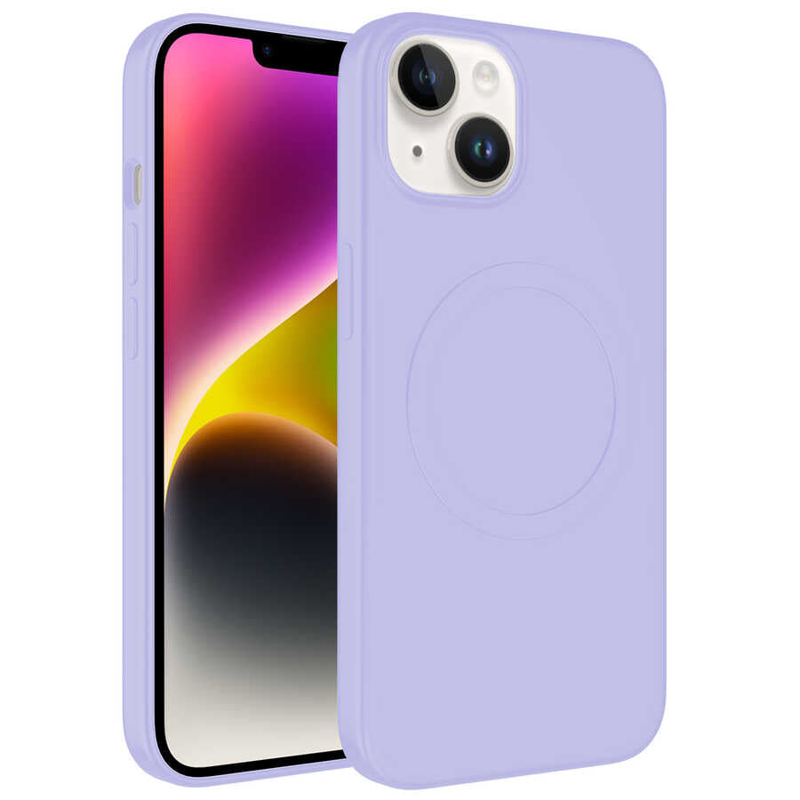Apple iPhone 14 Kılıf M-safe Wireless Şarj Özellikli Pastel Renk Silikon Zore Plas Kapak Lila