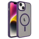 Apple iPhone 14 Kılıf Mat Arka Yüzey Wireless Şarj Özellikli Zore Flet M-safe Kapak Derin Mor