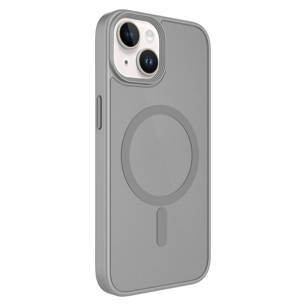 Apple iPhone 14 Kılıf Mat Arka Yüzey Wireless Şarj Özellikli Zore Flet M-safe Kapak Gri