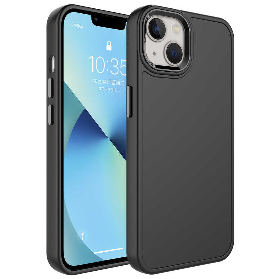 Apple iPhone 14 Kılıf Metal Çerçeve ve Buton Tasarımlı Sert Zore Botox Kapak Siyah