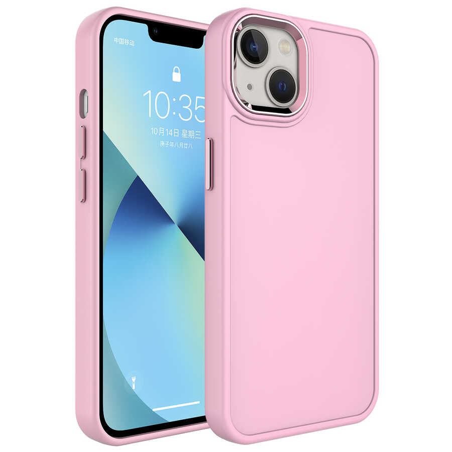 Apple iPhone 14 Kılıf Metal Çerçeve ve Buton Tasarımlı Sert Zore Botox Kapak Mavi