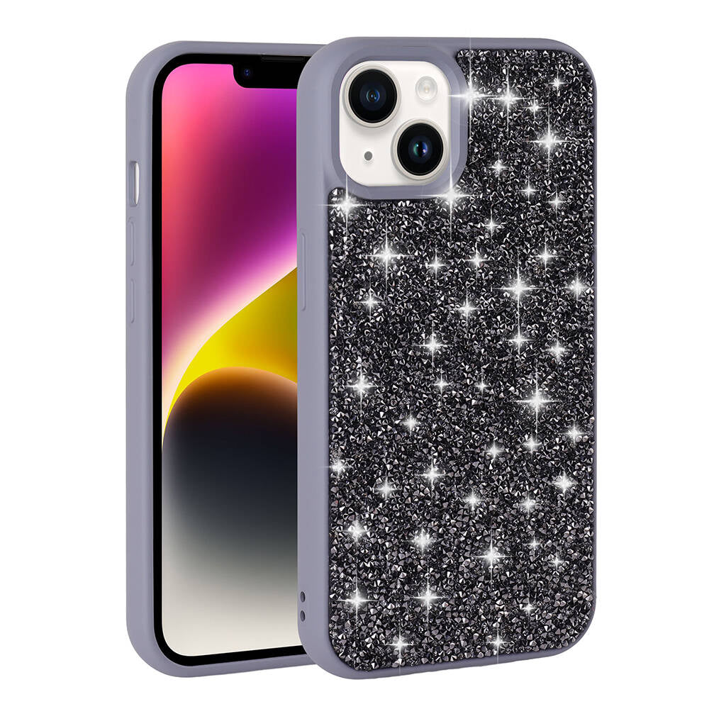 Apple iPhone 14 Kılıf Parlak Taşlı Tasarım Zore Pırlanta Kapak Gri