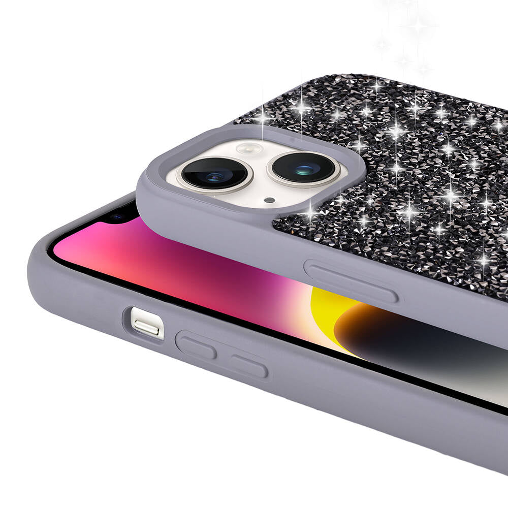 Apple iPhone 14 Kılıf Parlak Taşlı Tasarım Zore Pırlanta Kapak Gri