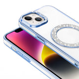 Apple iPhone 14 Kılıf Pırlanta Taş Tasarımlı M-safe Şarj Özellikli Zore Karetta Silikon Kapak Rose Gold