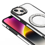 Apple iPhone 14 Kılıf Pırlanta Taş Tasarımlı M-safe Şarj Özellikli Zore Karetta Silikon Kapak Mavi