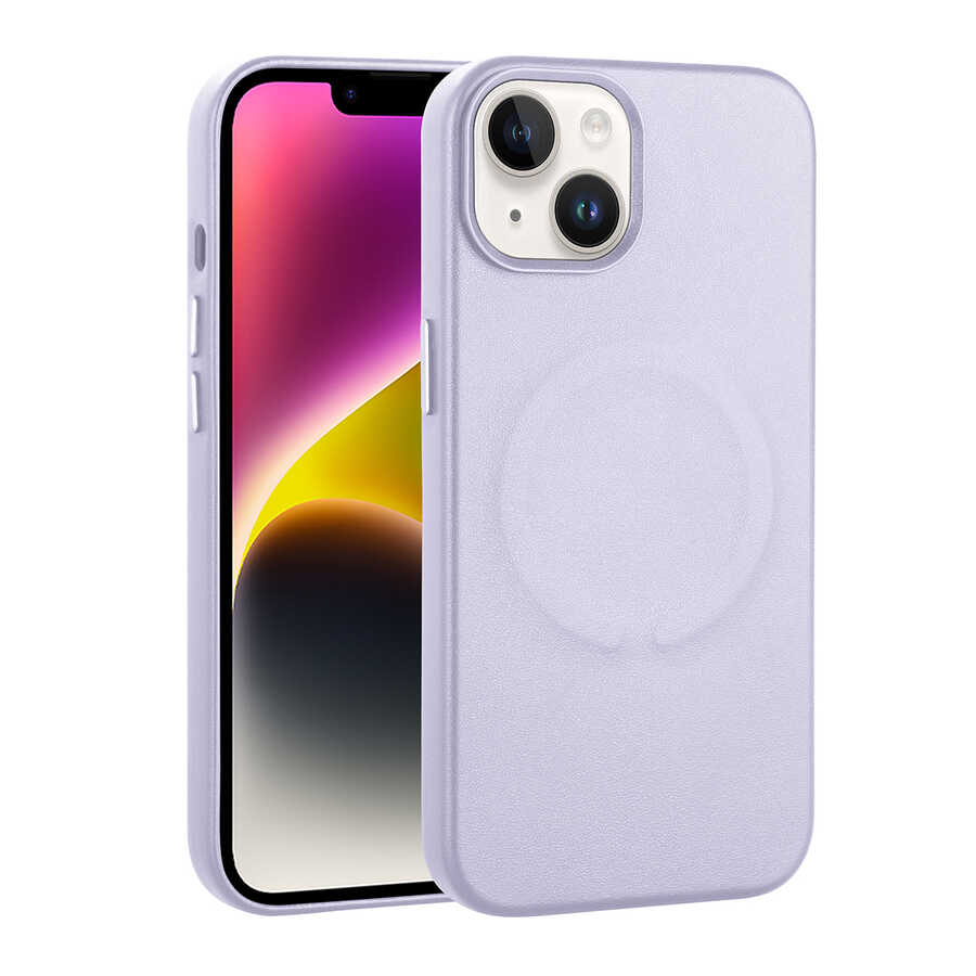 Apple iPhone 14 Kılıf PU Deri M-safe Wireless Şarj Özellikli Zore Derix Kapak Lila