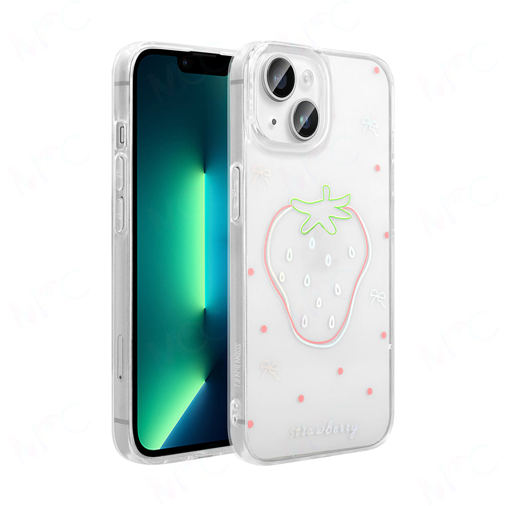 Apple iPhone 14 Kılıf Şeffaf Figürlü Zore Folk Sert Kapak Çilek