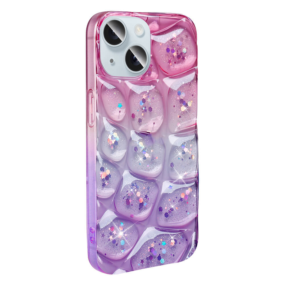 Apple iPhone 14 Kılıf Simli 3D Desenli Zore Hacar Kapak Pembe-Mor