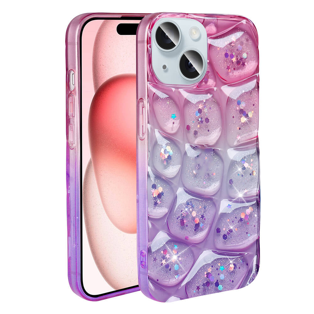 Apple iPhone 14 Kılıf Simli 3D Desenli Zore Hacar Kapak Pembe-Mor