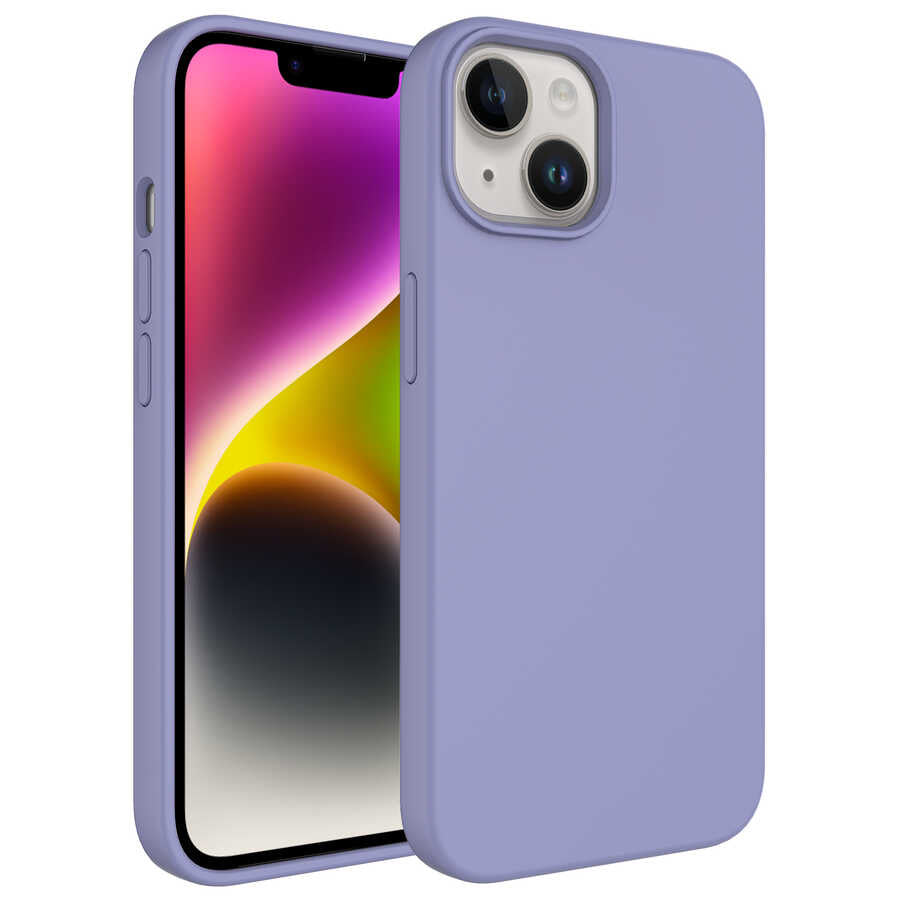 Apple iPhone 14 Kılıf Sıvı Teknolojili Silinebilir Sert Zore Kivi Kapak Lavendery Gray