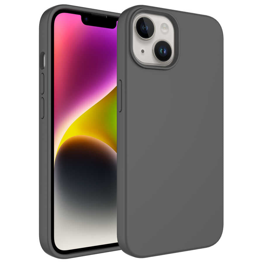 Apple iPhone 14 Kılıf Sıvı Teknolojili Silinebilir Sert Zore Kivi Kapak Gri