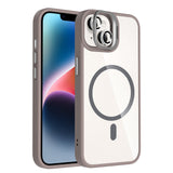 Apple iPhone 14 Kılıf Standlı ve Kamera Lens Hediyeli M-Safe Şarj Özellikli Zore Etro Kapak Gri