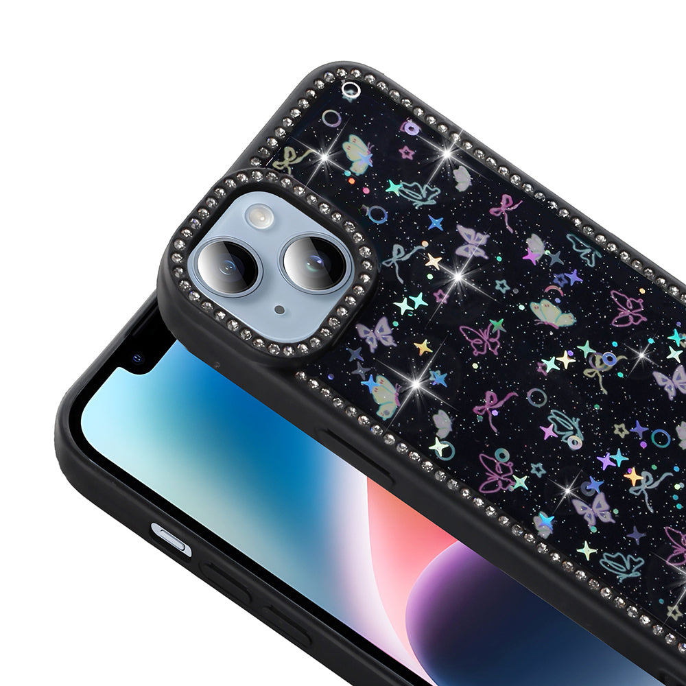 Apple iPhone 14 Kılıf Taşlı ve Simli Tasarım Zore Azra Kapak Siyah