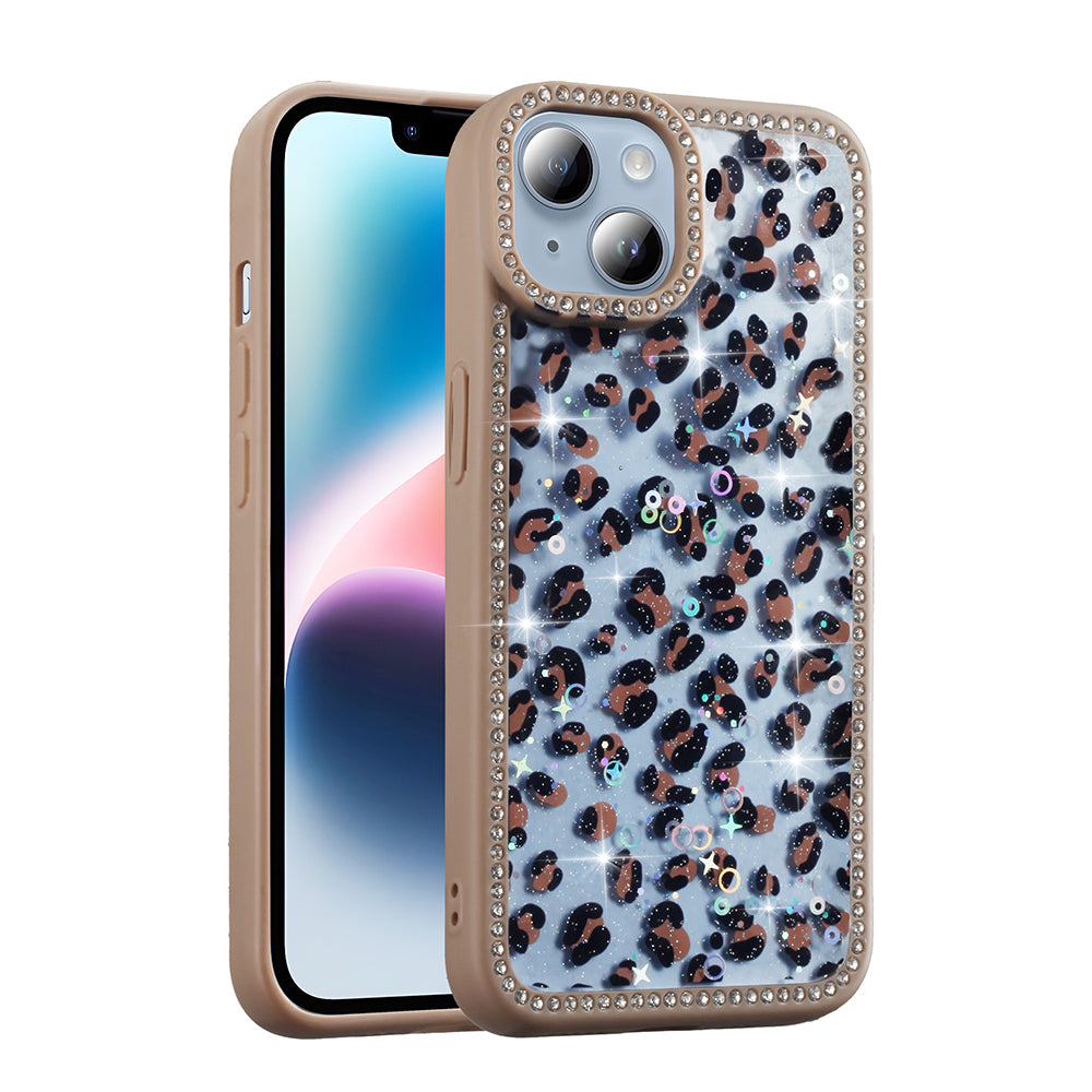 Apple iPhone 14 Kılıf Taşlı ve Simli Tasarım Zore Azra Kapak Gold