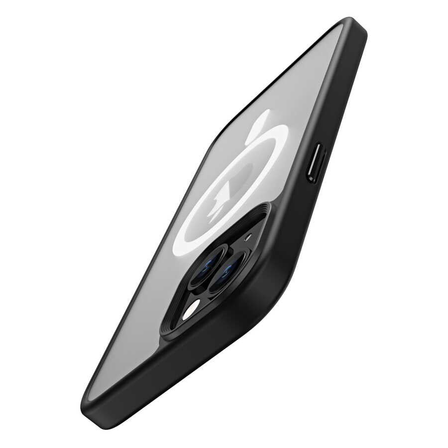 Apple iPhone 14 Kılıf Wireless Şarj Özellikli Zore Hibrit M-safe Kapak Siyah