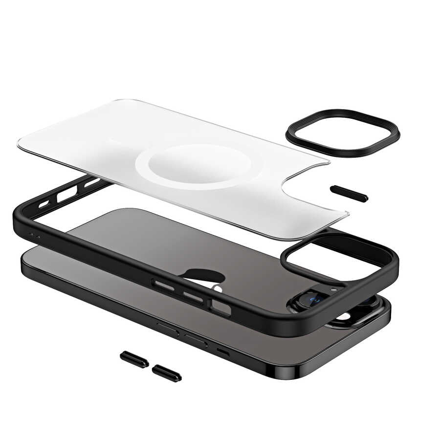 Apple iPhone 14 Kılıf Wireless Şarj Özellikli Zore Hibrit M-safe Kapak Mavi Açık