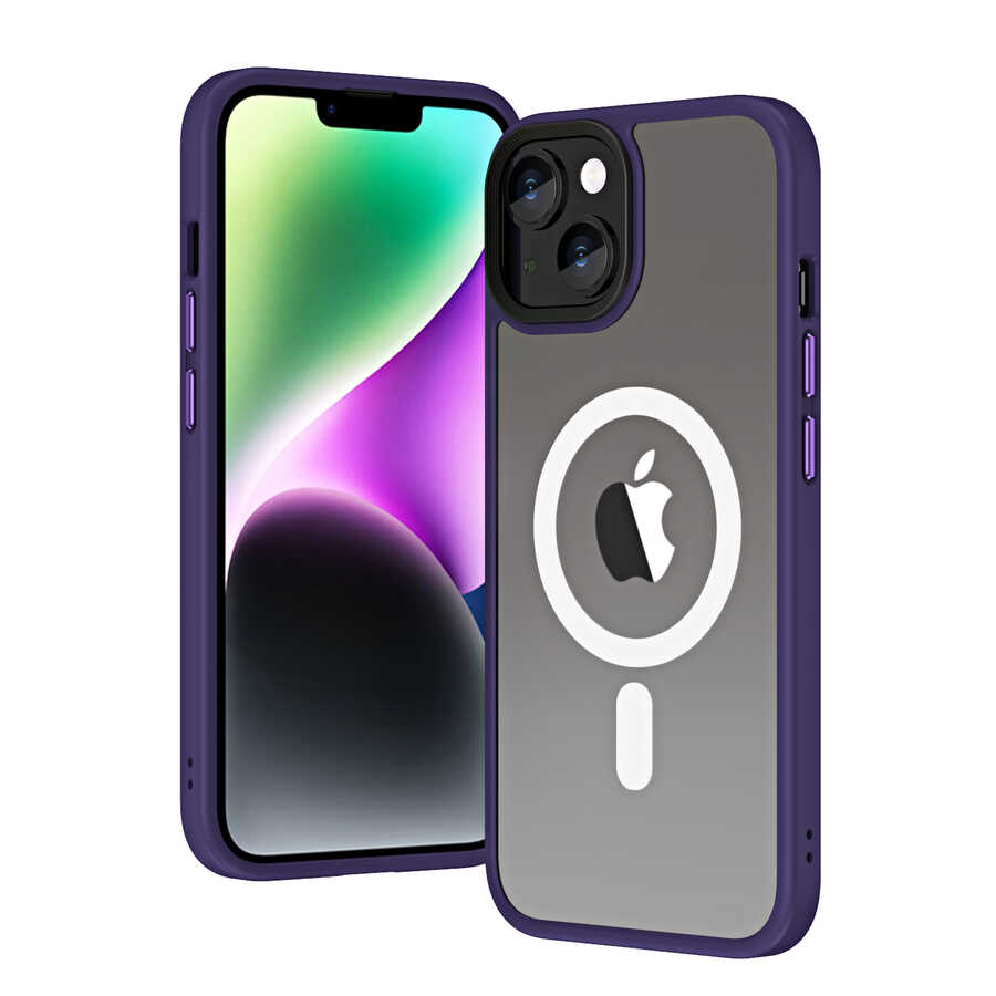 Apple iPhone 14 Kılıf Wireless Şarj Özellikli Zore Hibrit M-safe Kapak Renksiz