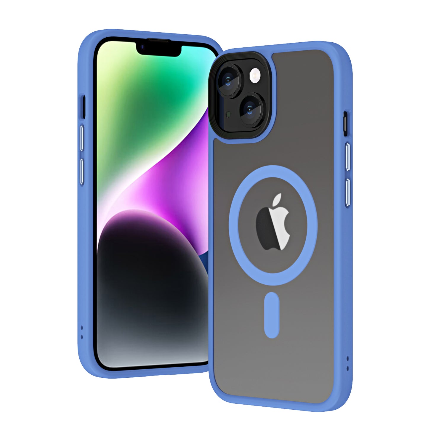 Apple iPhone 14 Kılıf Wireless Şarj Özellikli Zore Hibrit M-safe Kapak Mavi Açık