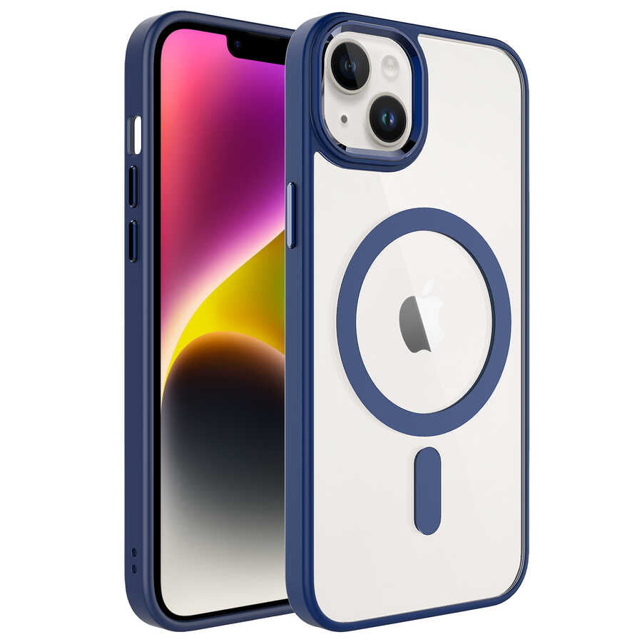 Apple iPhone 14 Kılıf Wireless Şarj Özellikli Zore Krom M-safe Silikon Kapak Koyu Yeşil