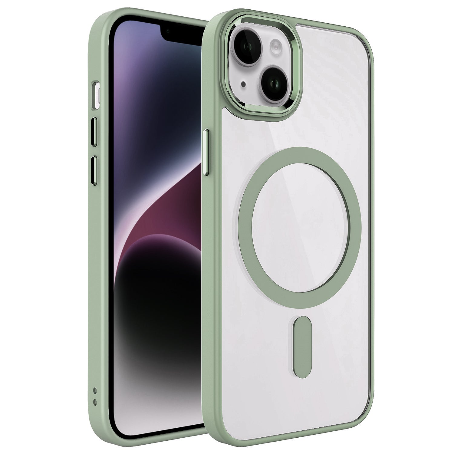 Apple iPhone 14 Kılıf Wireless Şarj Özellikli Zore Krom M-safe Silikon Kapak Yeşil