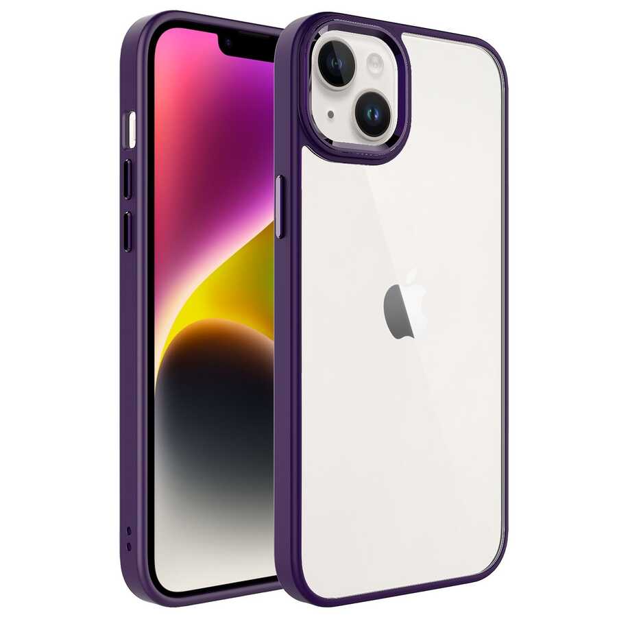 Apple iPhone 14 Kılıf Zore Krom Kapak Derin Mor