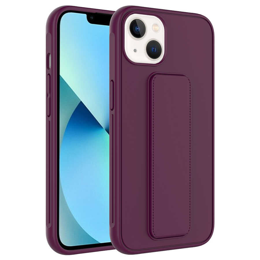 Apple iPhone 14 Kılıf Zore Qstand Kapak Mürdüm