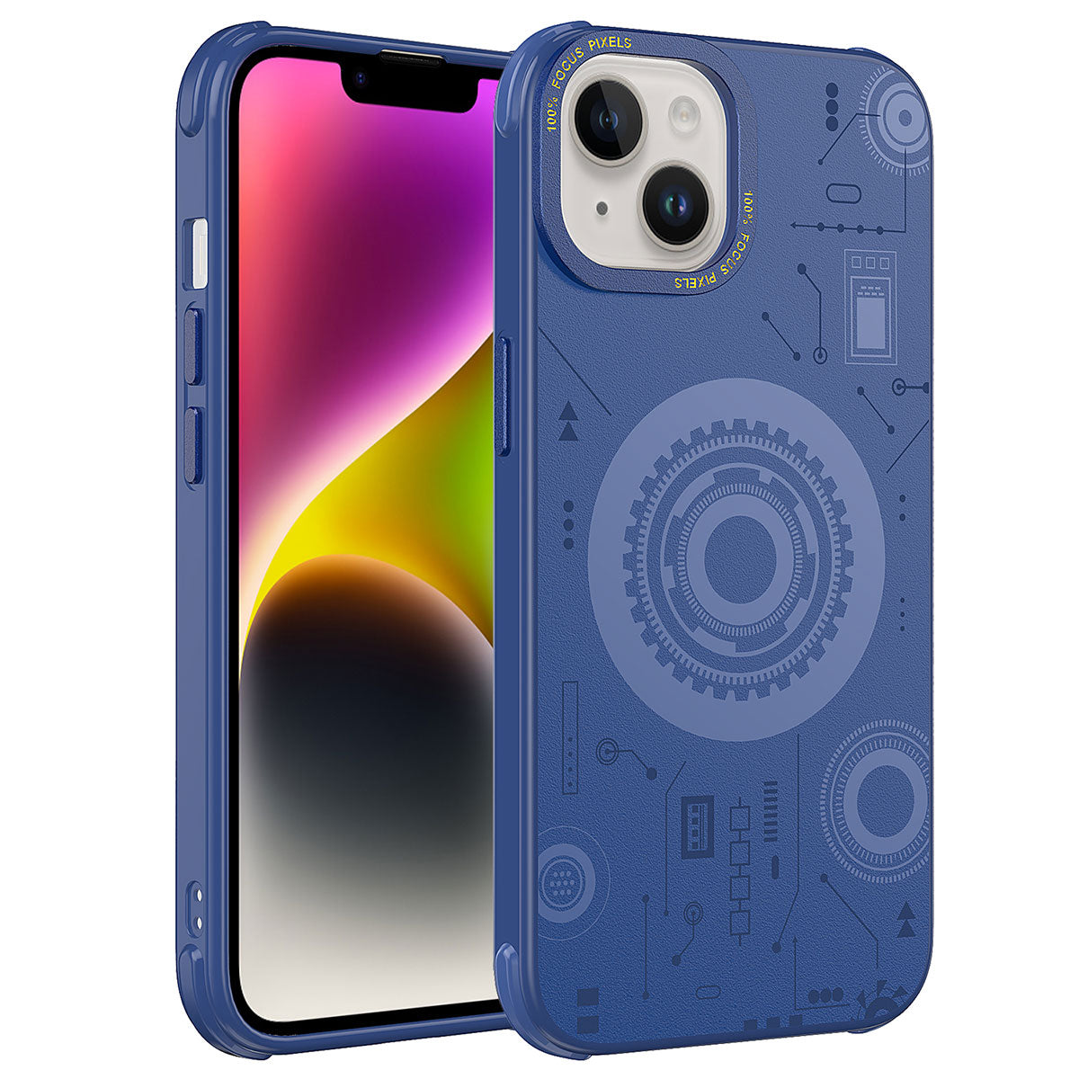 Apple iPhone 14 Kılıf Zore Wireless Şarj Özellikli Desenli Hot Kapak Lacivert