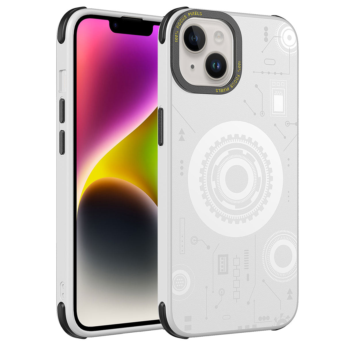 Apple iPhone 14 Kılıf Zore Wireless Şarj Özellikli Desenli Hot Kapak Beyaz