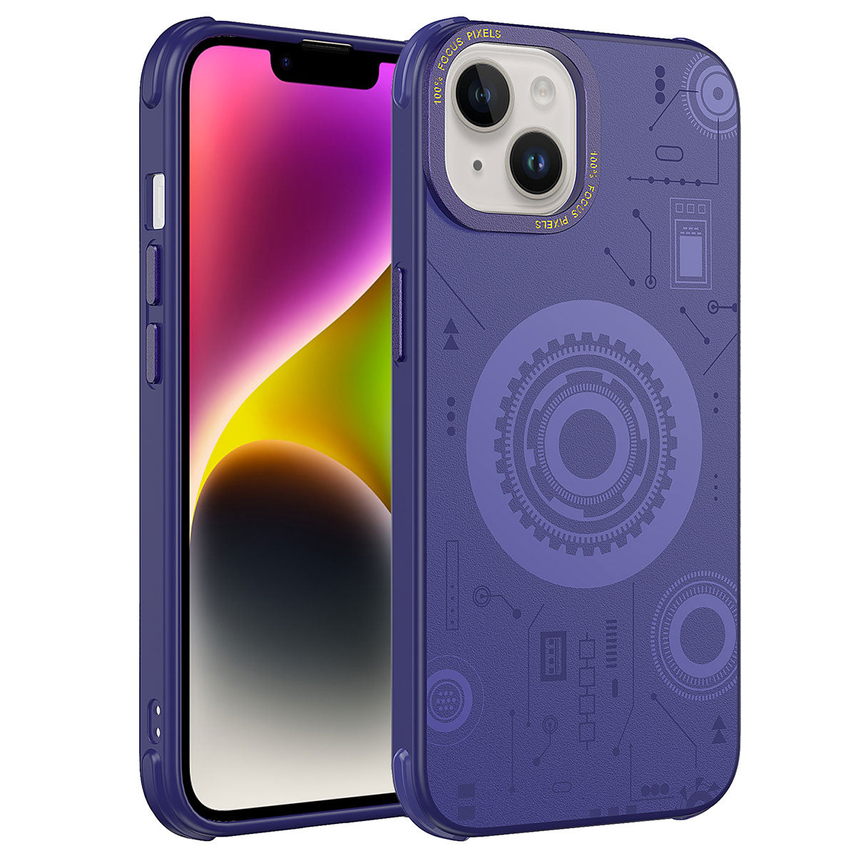 Apple iPhone 14 Kılıf Zore Wireless Şarj Özellikli Desenli Hot Kapak Derin Mor