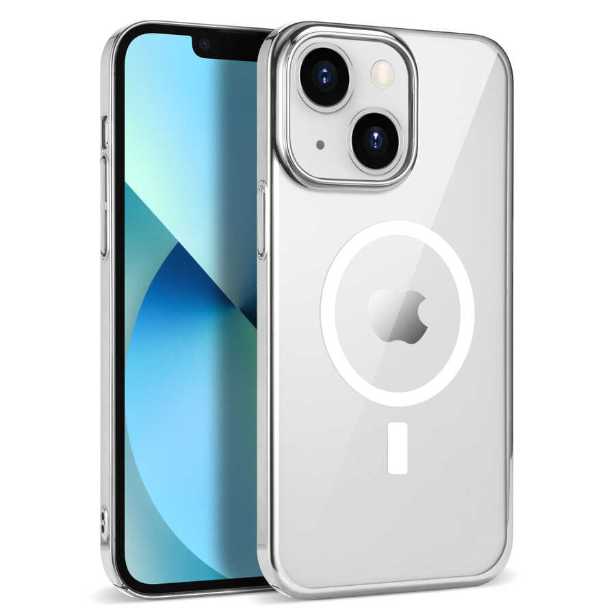 Apple iPhone 14 Kılıf Zore Wireless Şarj Özellikli Pixel M-safe Kapak Gümüş