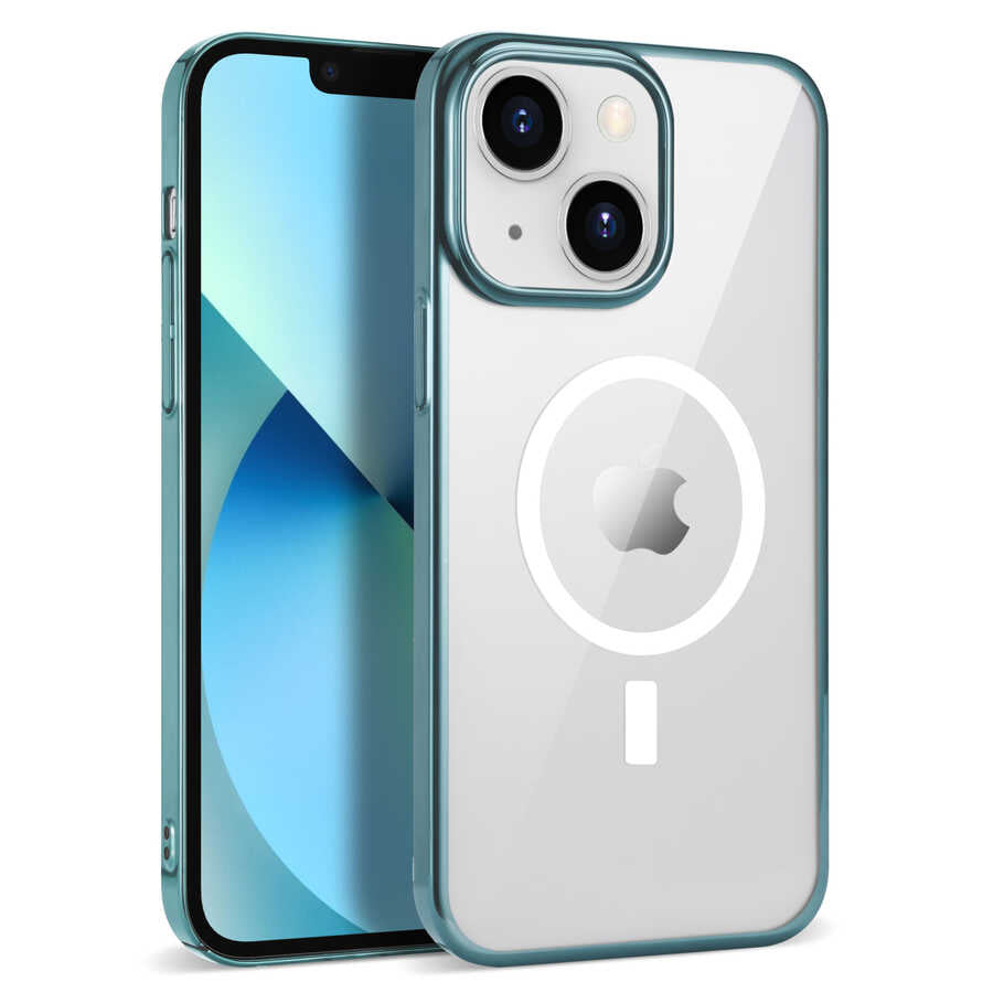 Apple iPhone 14 Kılıf Zore Wireless Şarj Özellikli Pixel M-safe Kapak Sierra Mavi