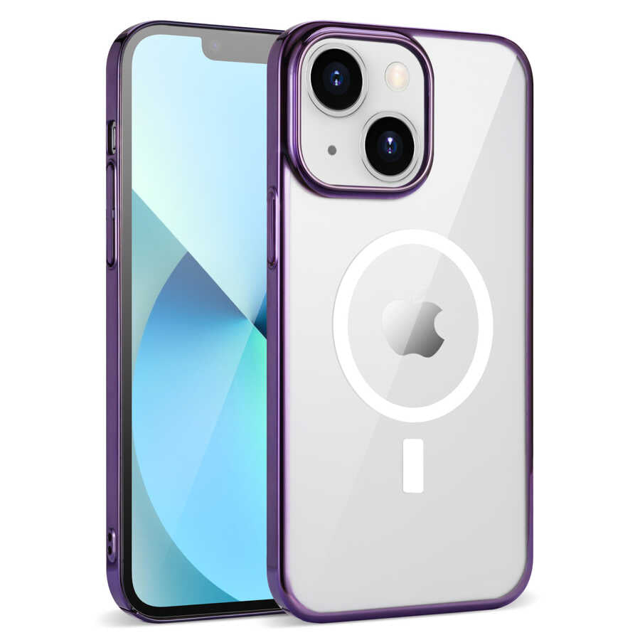 Apple iPhone 14 Kılıf Zore Wireless Şarj Özellikli Pixel M-safe Kapak Sierra Mavi