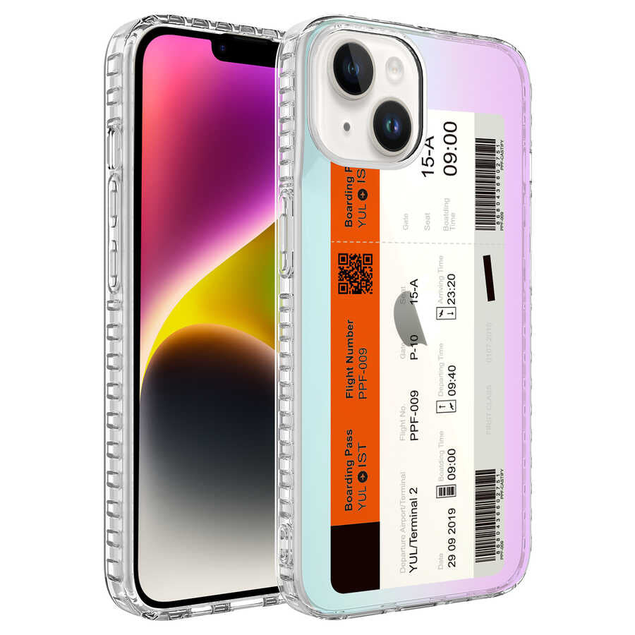Apple iPhone 14 Plus Kılıf Airbag Kenarlı Renkli Desenli Silikon Zore Elegans Kapak NO1