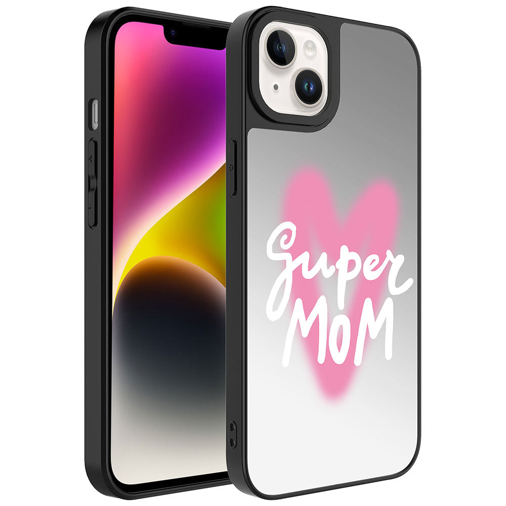 Apple iPhone 14 Plus Kılıf Aynalı Desenli Kamera Korumalı Parlak Zore Mirror Kapak Love