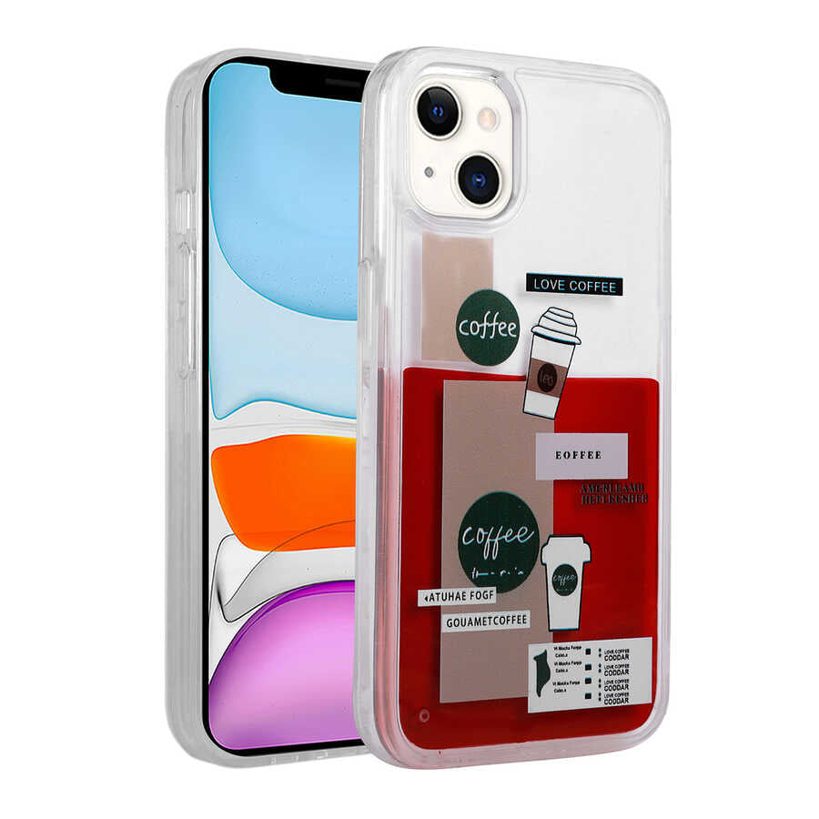 Apple iPhone 14 Plus Kılıf Desenli Sıvılı Zore Drink Silikon Kapak NO1