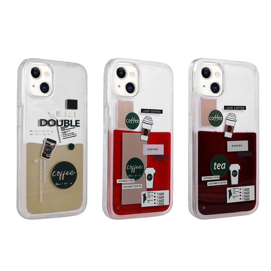 Apple iPhone 14 Plus Kılıf Desenli Sıvılı Zore Drink Silikon Kapak NO3