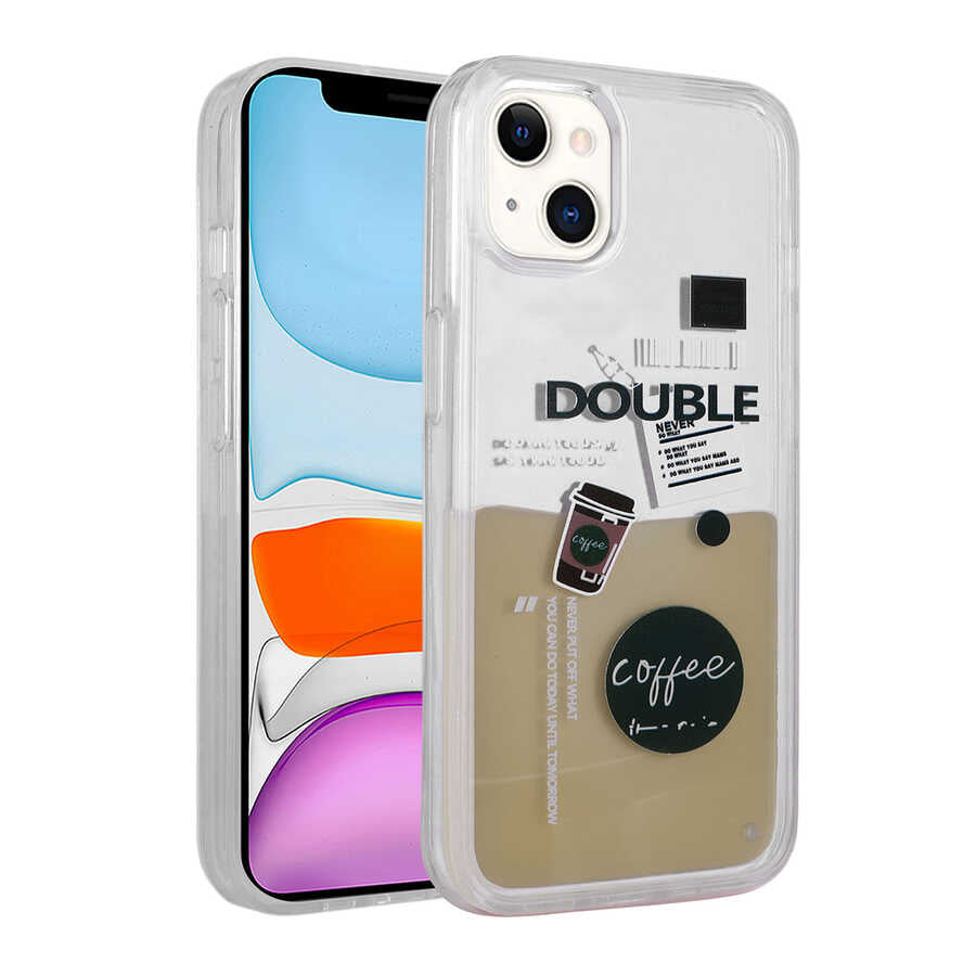 Apple iPhone 14 Plus Kılıf Desenli Sıvılı Zore Drink Silikon Kapak NO3